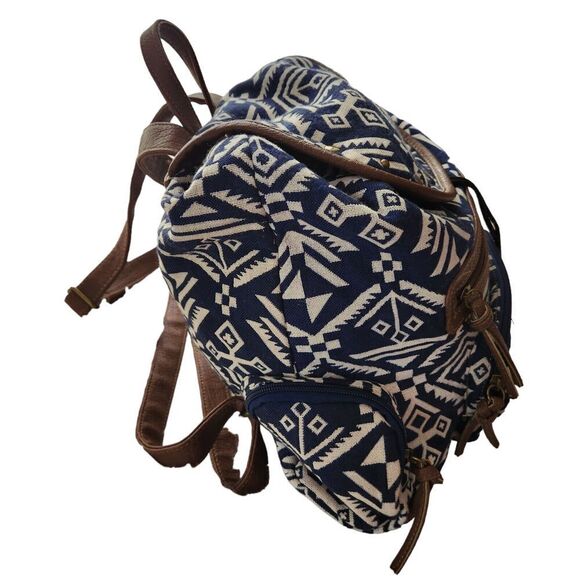 Joe Boxer Backpack Jute Fabric w/Vegan Strap Blue/White Brown - Picture 4 of 11